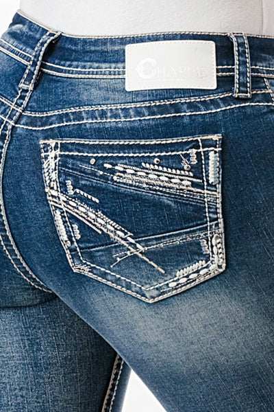 Heavy Stitch Embellishment Mid Rise Capri Jeans